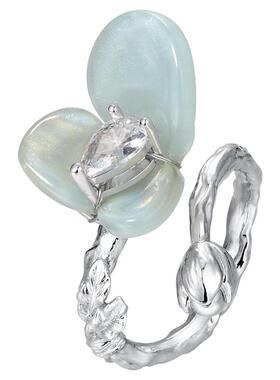 shes蔷薇花朵开口戒指女