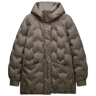 【特享折扣】OCHIRLY欧时力连帽压花中长款羽绒服外套休闲25冬