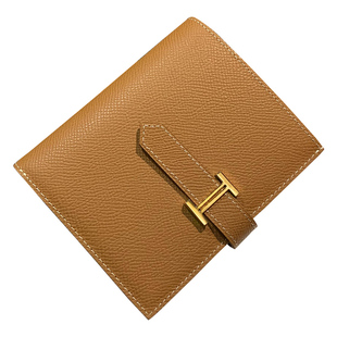 H扣钱包女短款真皮金色五金扣手掌纹高品质高档钱夹对折h家牛皮男
