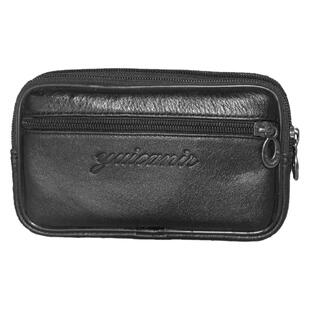 新款手机包穿皮带真皮男士手机腰包多功能牛皮横款拉链中年钱包包