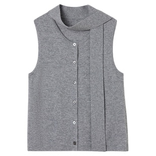 思诺芙德圆领飘带100%山羊绒背心女通勤系带针织开襟背心25秋冬