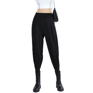 女士黑色加绒束脚哈伦裤女2025新款秋冬小个子萝卜休闲马丁靴裤女