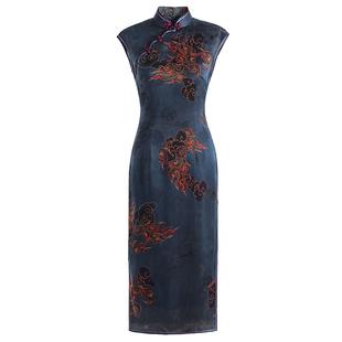 25年新款修身妈妈装高考升学真丝香云纱修身凉爽改良海派长款旗袍