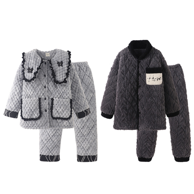 冬季保暖情侣夹棉珊瑚绒睡衣套装