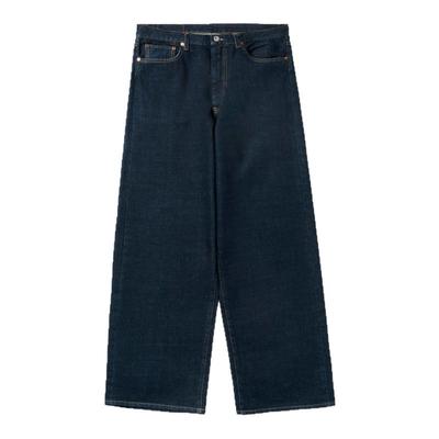 蓝白赤耳宽松直筒五袋牛仔长裤