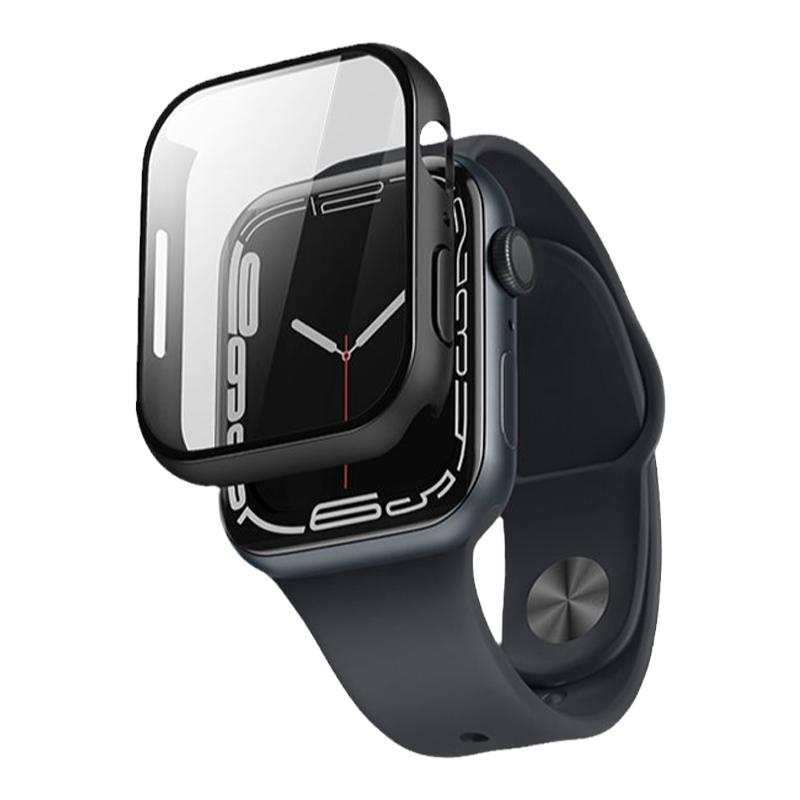 苹果watch9手表膜适用iwatch8/7保护壳套SE保护膜s9手表applewatch6代防水Ultra表带薄45mm钢化壳膜一体全包