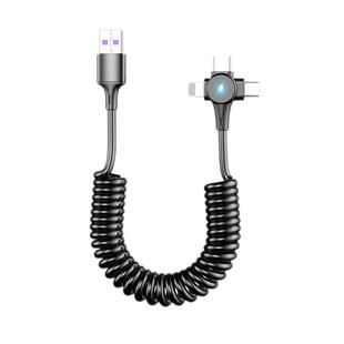 6A三合一弹簧数据线适用华为苹果13iPhone12车载用伸缩收纳充电线mate40pro充电宝导航carplay摩托车拉伸线