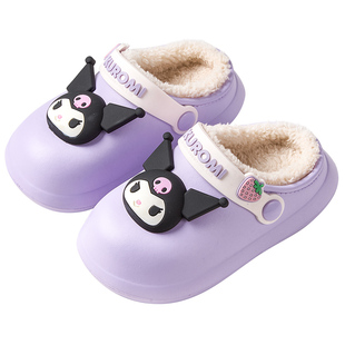酷洛米儿童棉拖鞋女童冬季室内防水EVA可爱女孩宝宝毛毛绒家居鞋