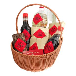 乔迁礼物新居布置手提花篮实用暖居之喜入宅柴米油盐酱醋茶伴手礼