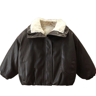 男童皮衣外套2026新款儿童冬季夹克宝宝加厚套装过年机车服上衣潮