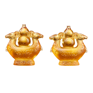 易明居双羚保岁宝懿琉璃摆件属马2026马年吉祥物办公室客厅装饰品
