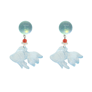 [ 无厘头 ] 海洋沙滩系列 原创蓝色金鱼夏日度假梦幻耳钉耳环耳夹