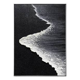 黑色海浪现代高级感沙发背景墙装饰画入户玄关挂画极简餐厅艺术画