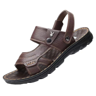 凉鞋男士真皮夏季2025新款软底休闲沙滩鞋外穿防滑两用爸爸凉拖鞋