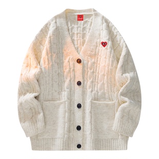 查尔斯桃心毛衣男款2026新款开衫秋男生上衣针织衫情侣装毛衫外套