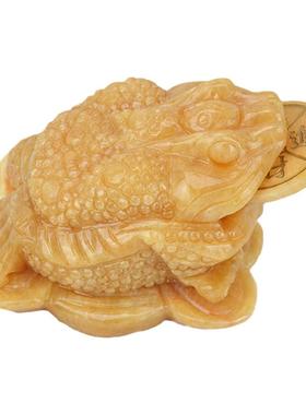 黄玉玉石金蟾摆件三足招财聚财