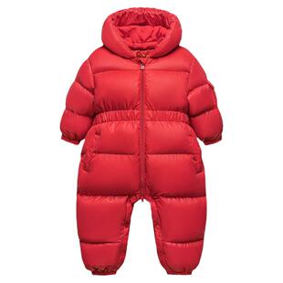 迷你巴拉巴拉婴儿羽绒服连体衣小月龄宝宝加厚外出服冬季红色爬服
