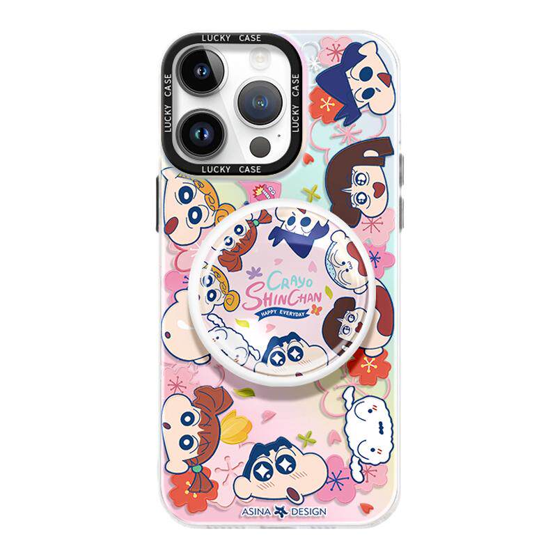 樱花小新适用iPhone15Promax手机壳磁吸支架苹果14保护套13网红硅胶创意15plus全包12防摔女ip14Pro新款可爱