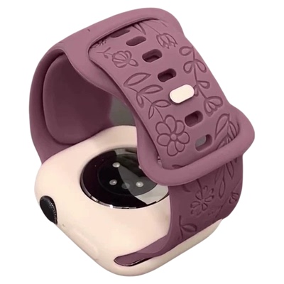 iwatch6789玫瑰压花运动硅胶表带