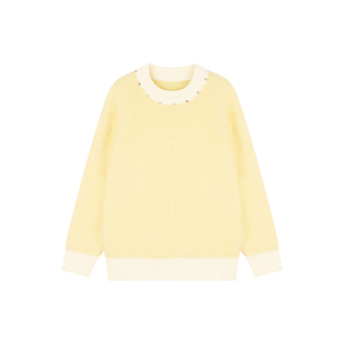 Amybaby女童上衣冬季2025新款纯色加厚钉珠特色长袖设计感毛衣