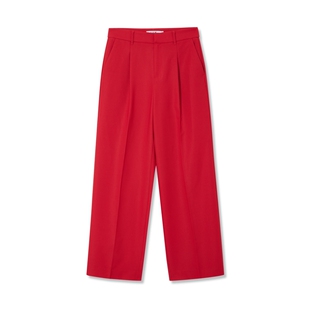 【商场同款】LILY新款女装气质通勤显瘦高腰直筒红色休闲裤