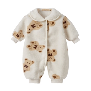 [抗菌远红外]婴儿连体衣女婴秋冬外出爬服男宝双面绒百天宝宝衣服