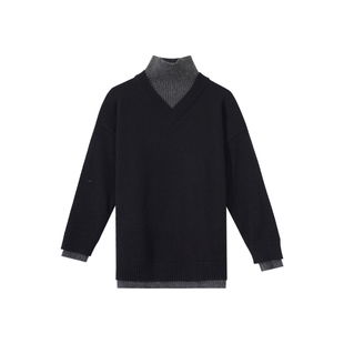 Hualun假两件高领毛衣男款冬季内搭打底衫男生韩版休闲保暖针织衫