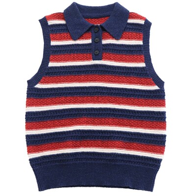 羊毛混纺条纹polo领马甲背心
