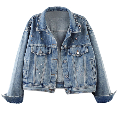 重工钉珠烫钻牛仔外套女短款