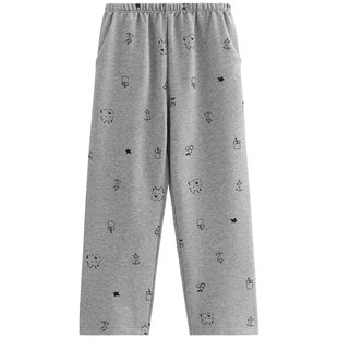 芬腾秋冬季睡裤女士纯棉空气棉夹层长裤保暖加厚加大码家居裤单裤