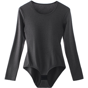 STW带胸垫连体衣女上衣莫代尔秋衣内穿冬季低领紧身长袖打底衣
