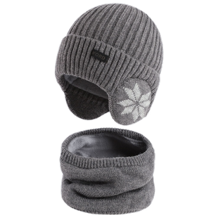 帽子男加绒加厚冬季保暖围脖套装户外骑车护耳帽子男士针织毛线帽