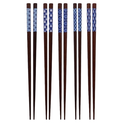 美浓烧日式筷子家用实木天然木筷子套装五双防霉耐高温防滑长筷子