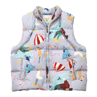 知了童装 女童冬款90白鹅绒马甲儿童宽松印花羽绒背心外穿52210