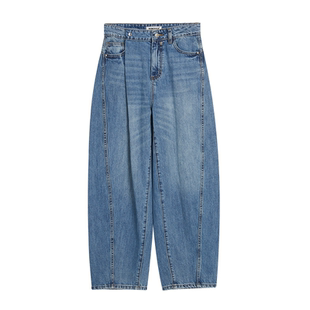 REMOULD 26春新款美式复古蓝腰头扣设计感弯刀裤宽松气球牛仔女裤