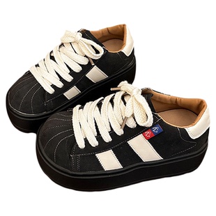 小个子厚底增高黑色板鞋女2026秋冬新款贝壳头休闲运动德训面包鞋