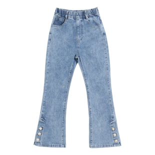 little naive女童牛仔裤春秋款中大童休闲长裤洋气儿童牛仔喇叭裤