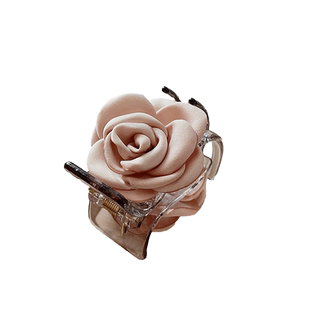 山茶花半扎发发夹女2025新款高端玫瑰花小抓夹后脑勺花朵夹子头饰