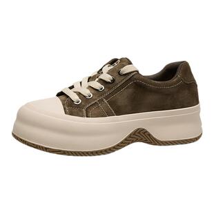 金利来女鞋春季增高厚底板鞋女真皮舒适百搭系带户外运动休闲鞋女