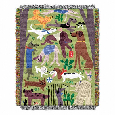 中古风北欧小清新ins风卡通狗狗乐园挂毯沙发毯编织涤棉混纺