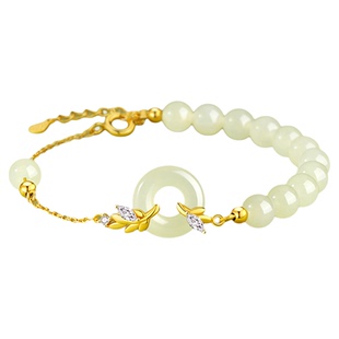 中国黄金央创平安扣和田玉手链女生女款手串生日礼物送女朋友S925