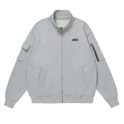 Makemore无帽立领黑色卫衣外套男