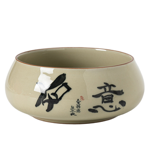 画续草木灰手绘手写水洗茶洗缸建水水盂陶瓷家用茶道配件中式复古