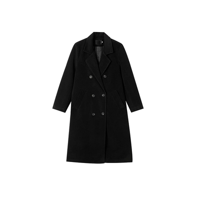 鸾琴黑色呢子大衣中长款毛呢外套