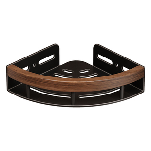 胡桃木卫生间置物架墙上免打孔壁挂浴室洗手间洗漱台三角收纳架子