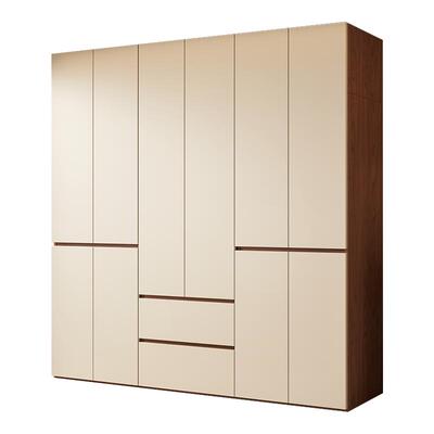 分段式一门到顶衣柜现代简约家用卧室免拉手胡桃白色免漆储物柜子