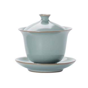 鼎青汝窑一苇杭之套装盖碗茶具家用景德镇泡茶碗开片可养旅行套组