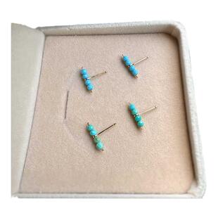 Themis 天然蓝绿松石简约一字14k包金耳钉耳饰