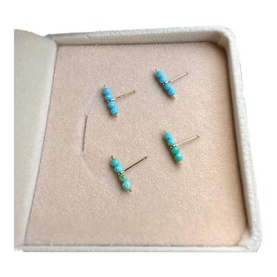 天然蓝绿松石包金耳钉