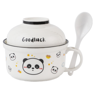 陶瓷泡面碗带盖宿舍用学生大号方便面碗个人专用食堂打饭碗带手柄